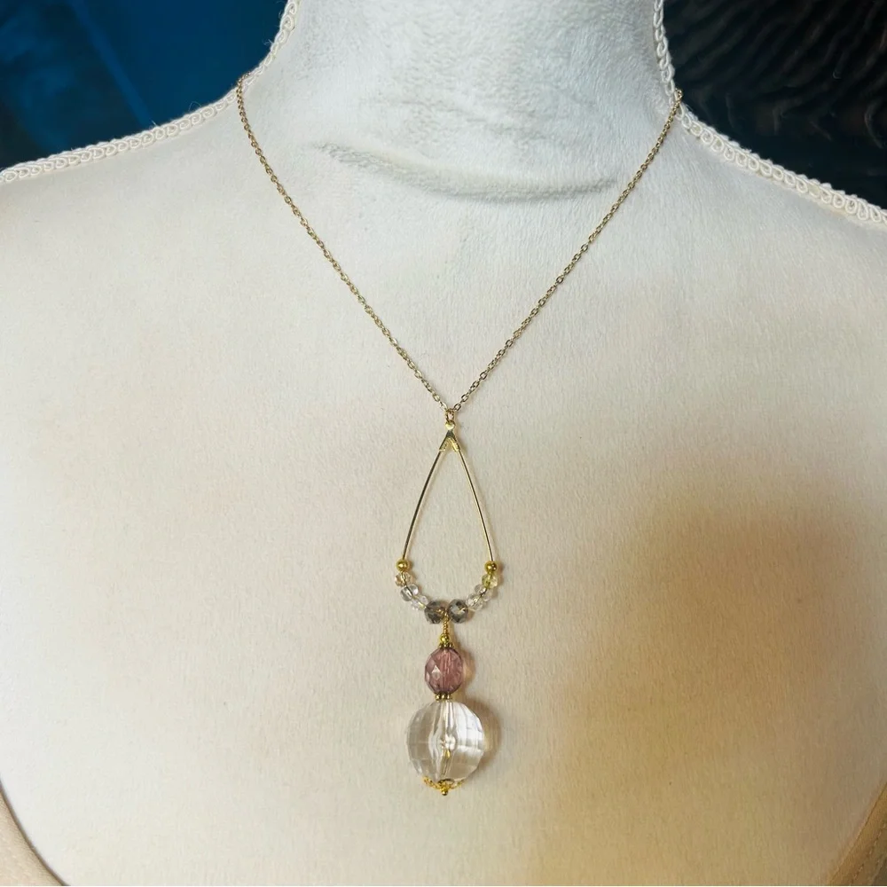 Handcrafted vintage bead changeable charm pendant on chain necklace_3